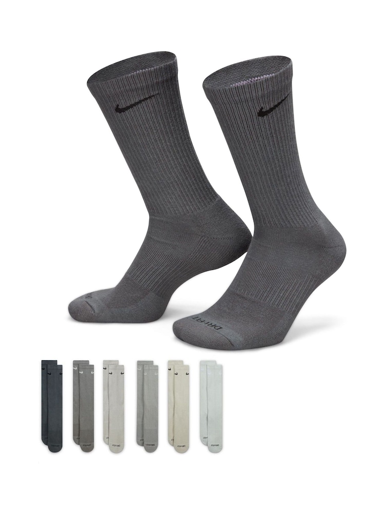 Nike Grey Everyday Plus Cushioned Training Crew Socks 6 Pack - Image 1 of 4