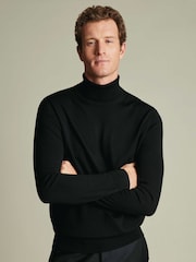 Charles Tyrwhitt Black Pure Merino Roll Neck Jumper - Image 1 of 6