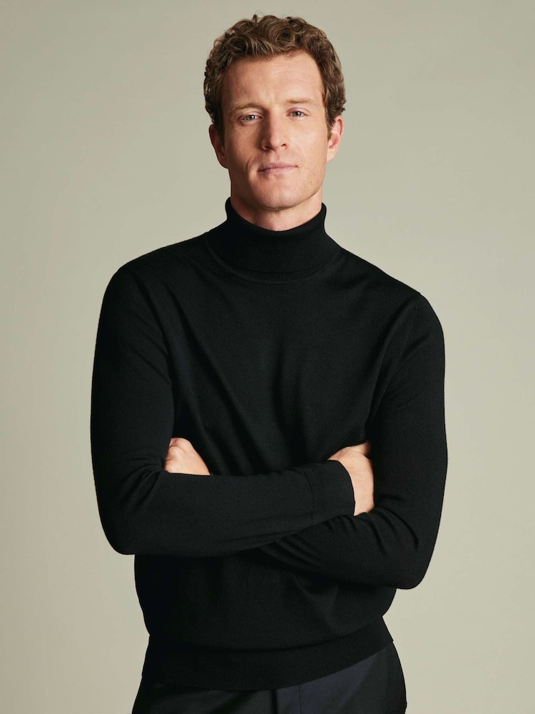 Charles Tyrwhitt Black Pure Merino Roll Neck Jumper - Image 1 of 6