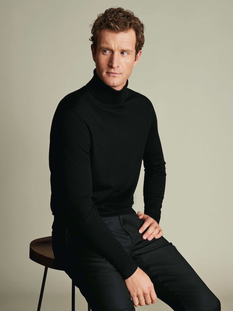 Charles Tyrwhitt Black Pure Merino Roll Neck Jumper - Image 2 of 6