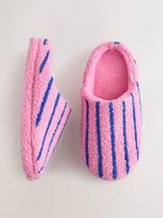 Pink/Blue Mule Towelling Striped Slippers - Image 3 of 7