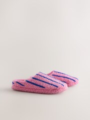 Pink/Blue Mule Towelling Striped Slippers - Image 4 of 7