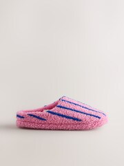 Pink/Blue Mule Towelling Striped Slippers - Image 5 of 7