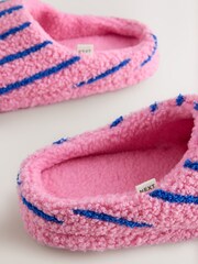 Pink/Blue Mule Towelling Striped Slippers - Image 7 of 7