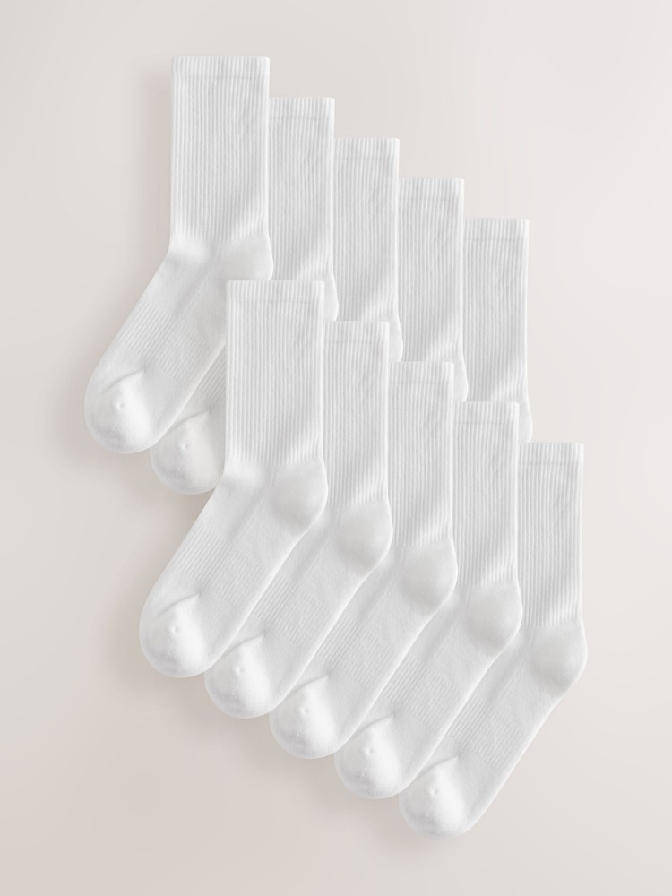 White Cushion Sole Ribbed Sport Ankle Socks 10 Pack With Arch Support - Image 1 of 13