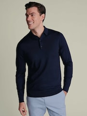 Charles Tyrwhitt Blue Pure Merino Polo Neck Jumper - Image 1 of 6