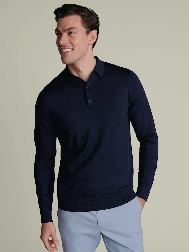 Charles Tyrwhitt Blue Pure Merino Polo Neck Jumper - Image 1 of 6