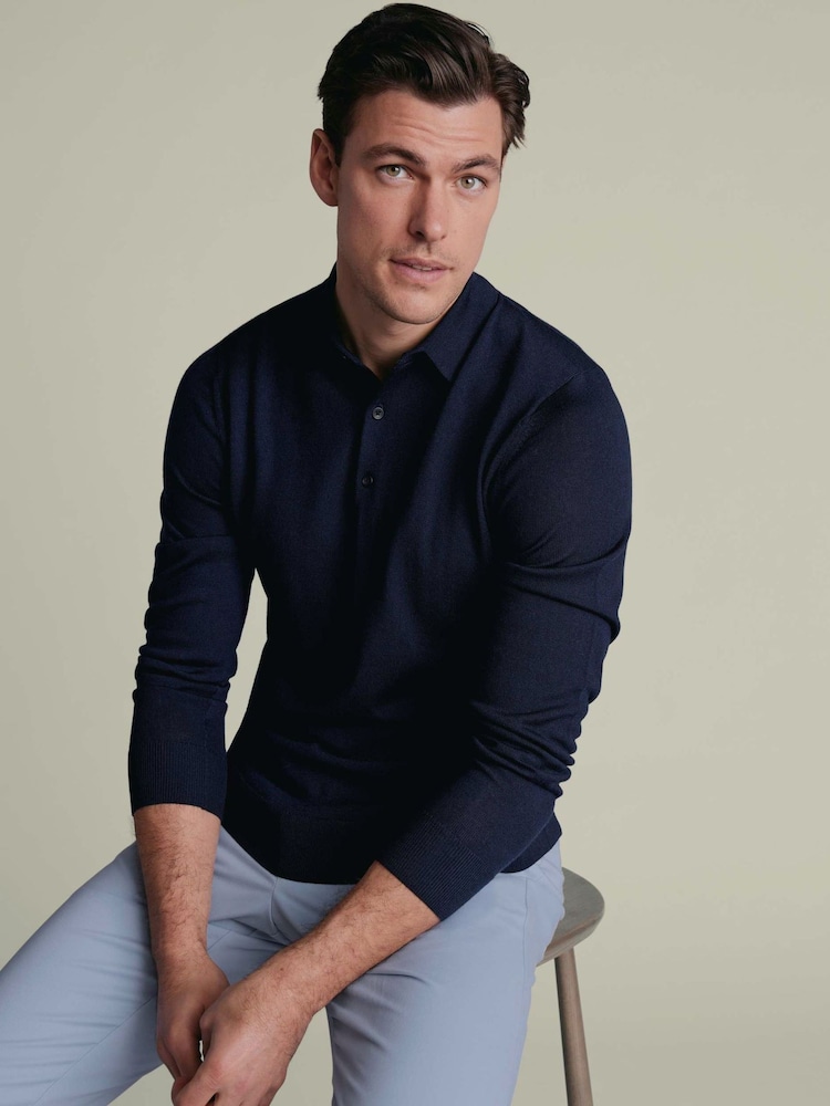 Charles Tyrwhitt Blue Pure Merino Polo Neck Jumper - Image 2 of 6