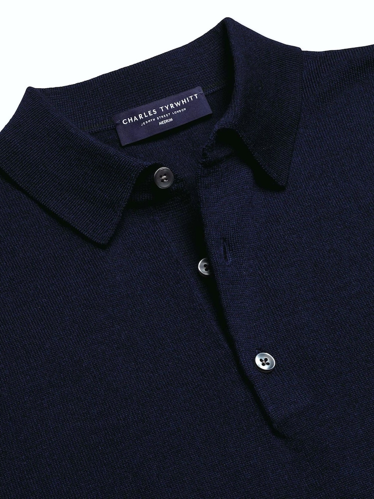 Charles Tyrwhitt Blue Pure Merino Polo Neck Jumper - Image 6 of 6