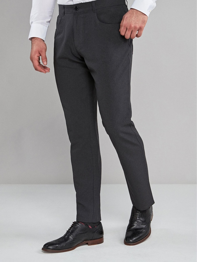 Charcoal Grey Jean Style Machine Washable Plain Front Formal Trousers - Image 1 of 4