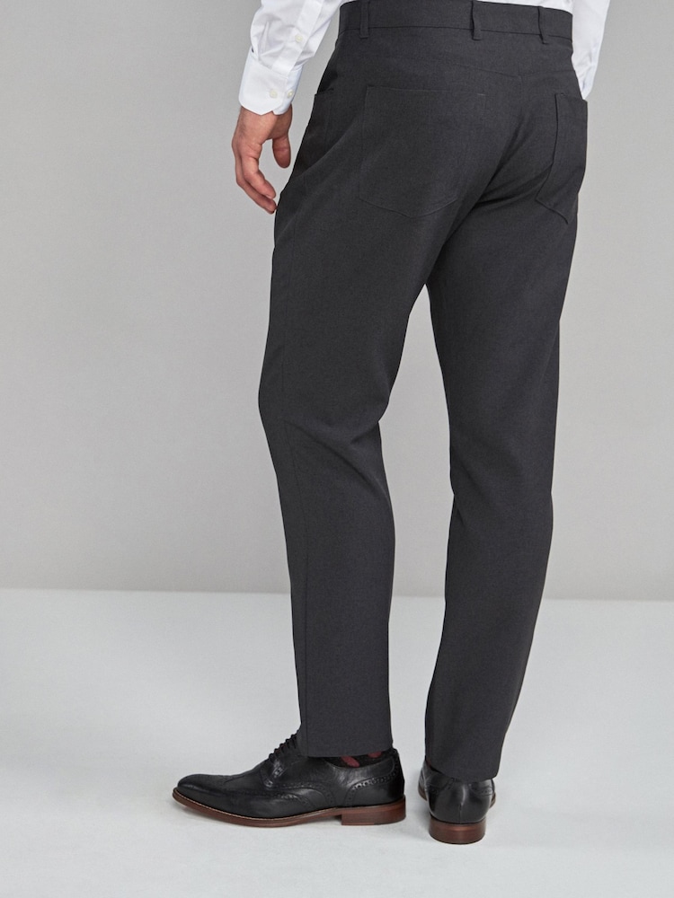 Charcoal Grey Jean Style Machine Washable Plain Front Formal Trousers - Image 2 of 4