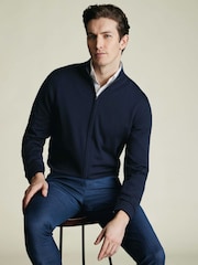 Charles Tyrwhitt Blue Pure Merino Full Zip Through Cardigan - Image 1 of 4
