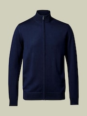 Charles Tyrwhitt Blue Pure Merino Full Zip Through Cardigan - Image 2 of 4