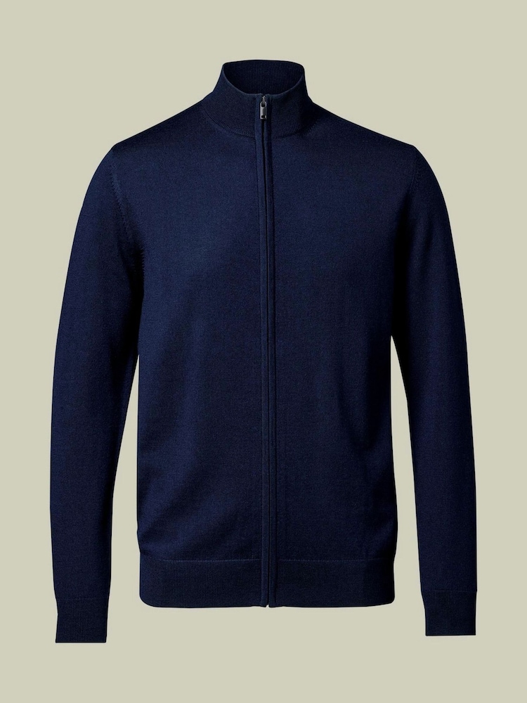 Charles Tyrwhitt Blue Pure Merino Full Zip Through Cardigan - Image 2 of 4