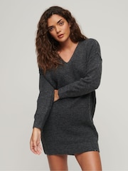 Superdry Grey V-Neck Knit Jumper Dress - Image 1 of 4