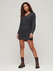 Superdry Grey V-Neck Knit Jumper Dress - Image 2 of 4