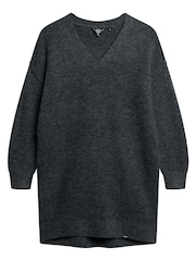 Superdry Grey V-Neck Knit Jumper Dress - Image 4 of 4