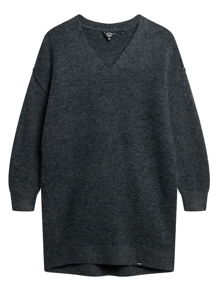 Superdry Grey V-Neck Knit Jumper Dress - Image 4 of 4