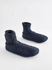 Navy Blue Memory Foam Slippers Socks Boots - Image 2 of 6