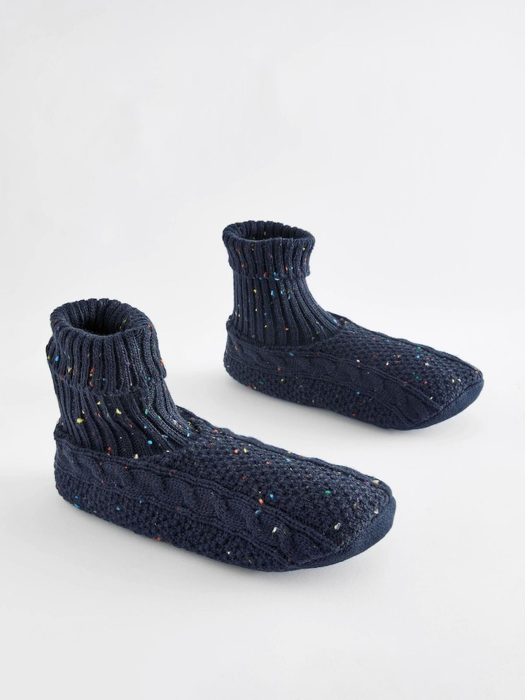 Navy Blue Memory Foam Slippers Socks Boots - Image 2 of 6