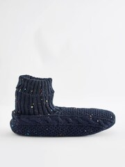 Navy Blue Memory Foam Slippers Socks Boots - Image 3 of 6