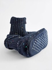 Navy Blue Memory Foam Slippers Socks Boots - Image 4 of 6