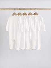 White 5 Pack 100% Cotton Baby Sleepsuits (0-18mths) - Image 2 of 7