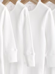 White 5 Pack 100% Cotton Baby Sleepsuits (0-18mths) - Image 3 of 7