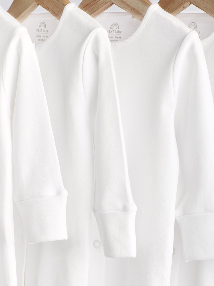 White 5 Pack 100% Cotton Baby Sleepsuits (0-18mths) - Image 3 of 7