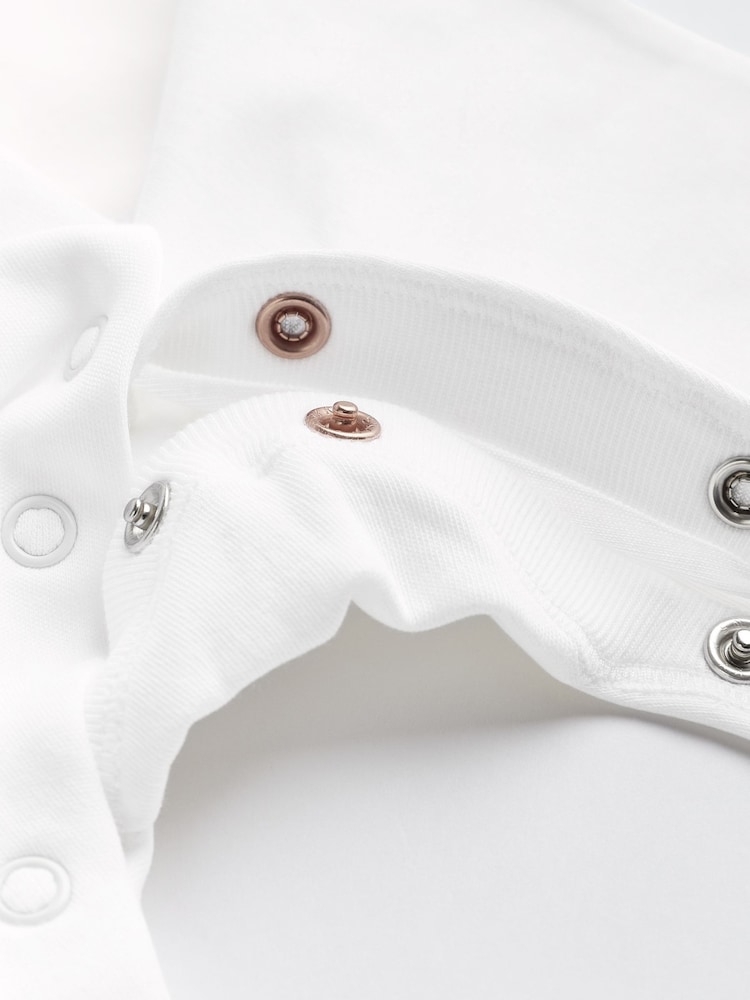 White 5 Pack 100% Cotton Baby Sleepsuits (0-18mths) - Image 5 of 7