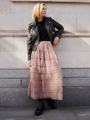 Pink Mesh Tulle Midi Skirt - Image 2 of 6