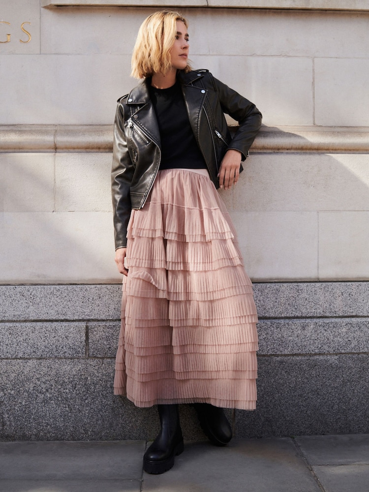 Pink Mesh Tulle Midi Skirt - Image 2 of 6