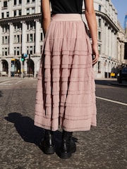 Pink Mesh Tulle Midi Skirt - Image 3 of 6