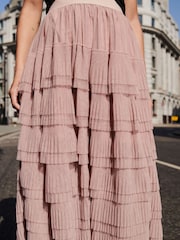 Pink Mesh Tulle Midi Skirt - Image 4 of 6