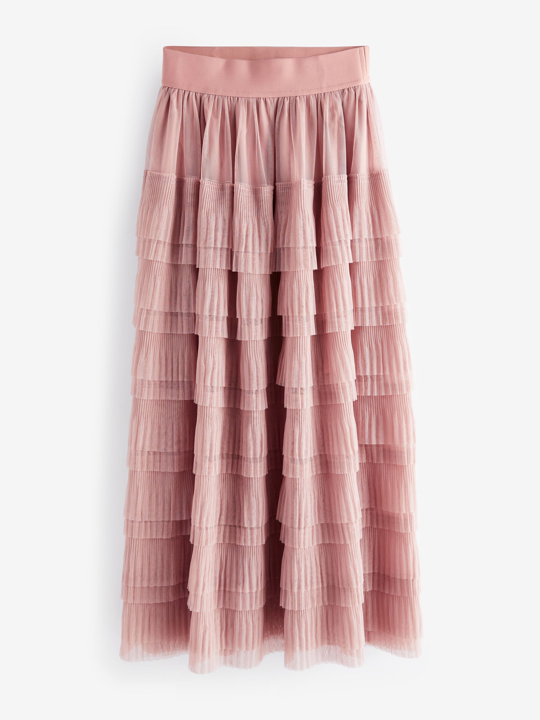 Pink Mesh Tulle Midi Skirt