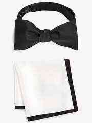 Black/White Signature Self-Tie Bow Tie And Pocket Square Set - Image 1 of 7