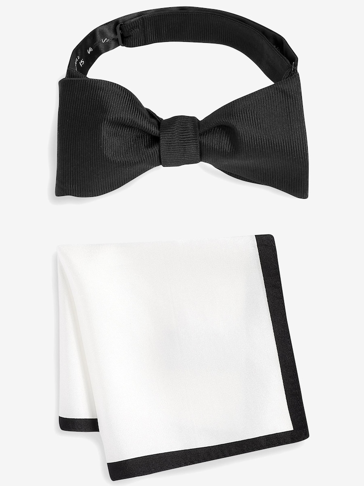 Black/White Signature Self-Tie Bow Tie And Pocket Square Set - Image 1 of 7 Black/White Signature Self-Tie Bow Tie And Pocket Square Set - Image 1 of 7