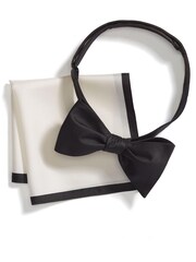 Black/White Signature Self-Tie Bow Tie And Pocket Square Set - Image 3 of 7