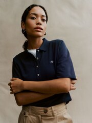 GANT Blue Slim Shield Pique 100% Cotton Polo Shirt - Image 1 of 6