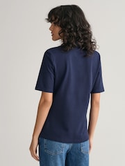 GANT Blue Slim Shield Pique 100% Cotton Polo Shirt - Image 2 of 6