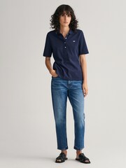 GANT Blue Slim Shield Pique 100% Cotton Polo Shirt - Image 3 of 6