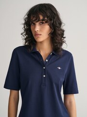 GANT Blue Slim Shield Pique 100% Cotton Polo Shirt - Image 4 of 6