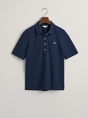 GANT Blue Slim Shield Pique 100% Cotton Polo Shirt - Image 5 of 6