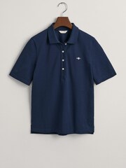 GANT Blue Slim Shield Pique 100% Cotton Polo Shirt - Image 6 of 6