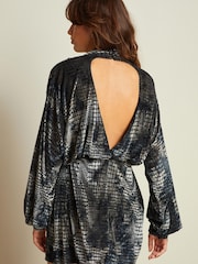 Grey Snake Print Devore Open Back Long Sleeve Mini Dress - Image 3 of 4