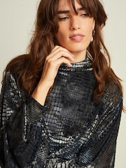 Grey Snake Print Devore Open Back Long Sleeve Mini Dress - Image 4 of 4