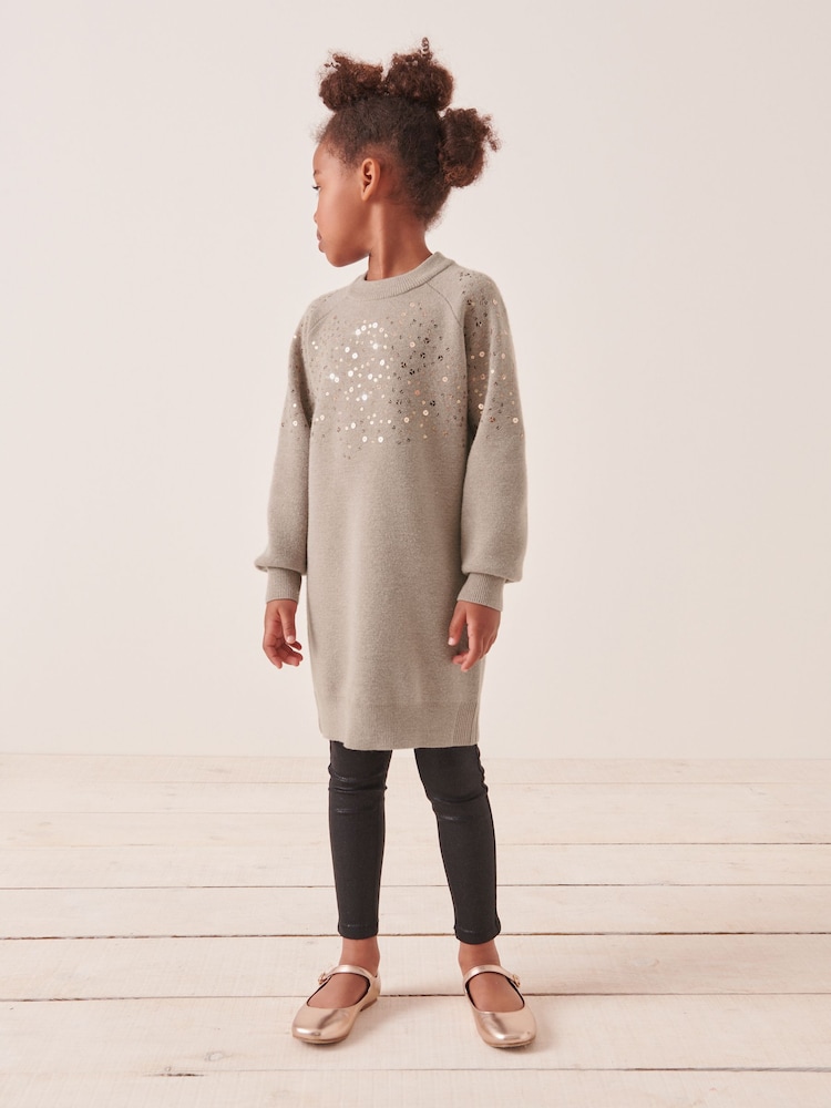 Mink Brown Sequin Jumper Dress (3-16yrs) - Image 1 of 7 Mink Brown Sequin Jumper Dress (3-16yrs) - Image 1 of 7