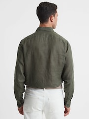 Reiss Olive Quick Slim Fit Linen Button-Down Shirt - Image 5 of 5