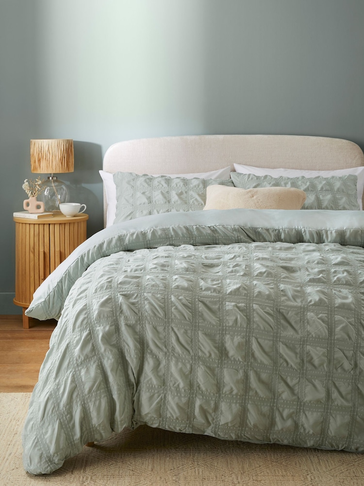Sage Green Seersucker Supersoft Textured Duvet Cover and Pillowcase Set - Image 1 of 4 Sage Green Seersucker Supersoft Textured Duvet Cover and Pillowcase Set - Image 1 of 4