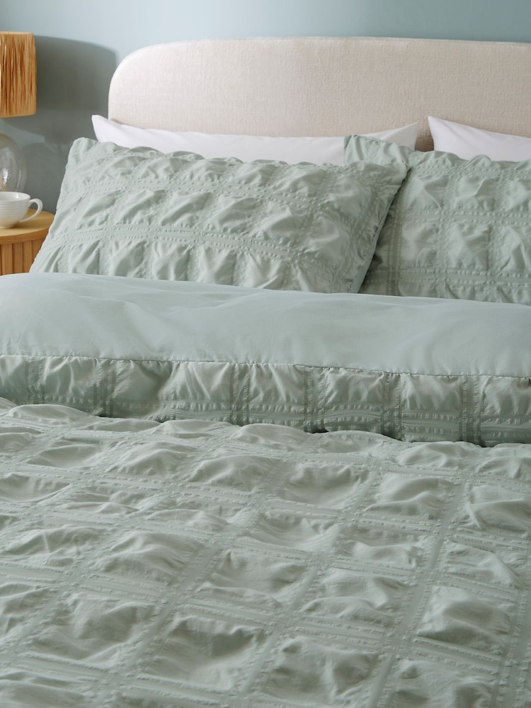 Sage Green Seersucker Supersoft Textured Duvet Cover and Pillowcase Set - Image 2 of 4 Sage Green Seersucker Supersoft Textured Duvet Cover and Pillowcase Set - Image 2 of 4